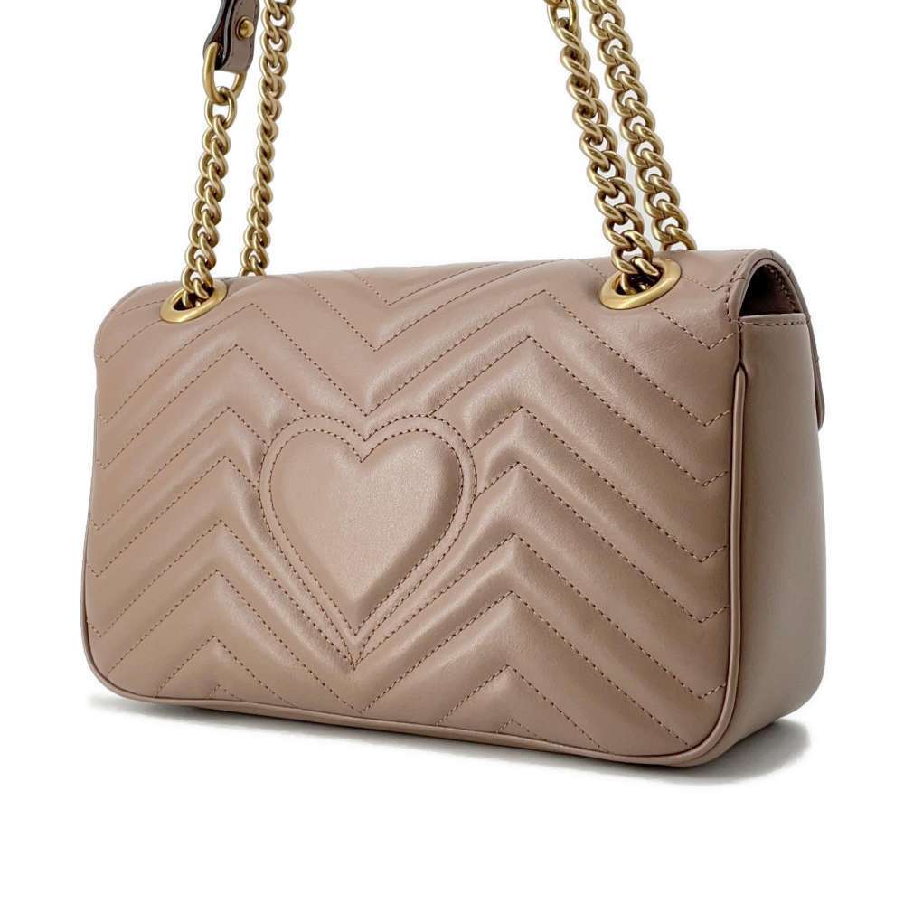 Gucci Shoulder Bag Leather Heart GG Quilted Chain Marmont